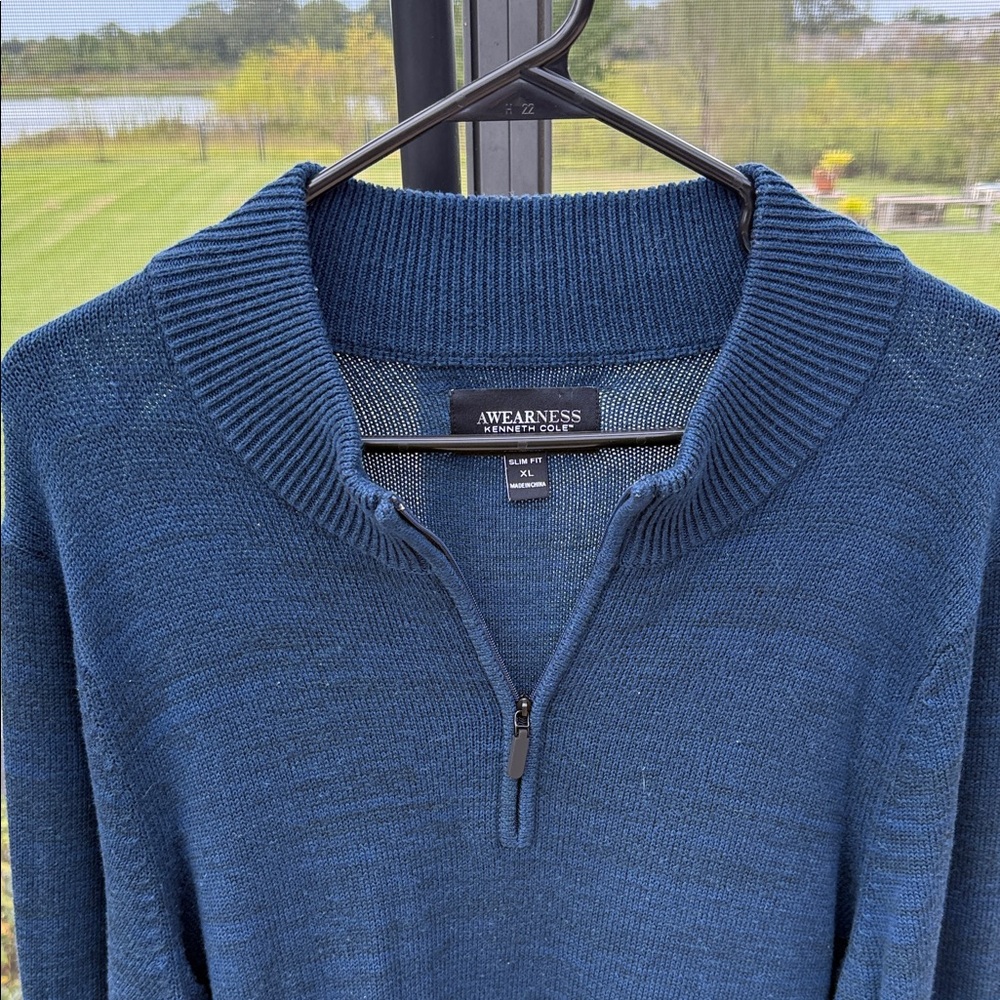 Kenneth Cole Men's Navy Zip-Up Slim Fit Sweater